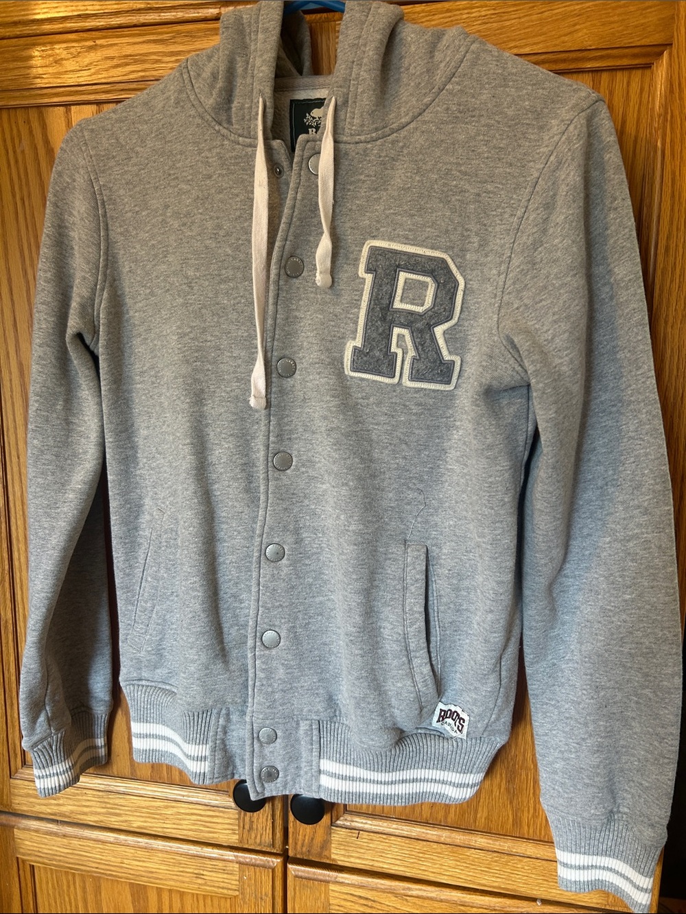 Roots Gray Hooded Snap-Up Sweatshirt Jacket with 'R' Patch
